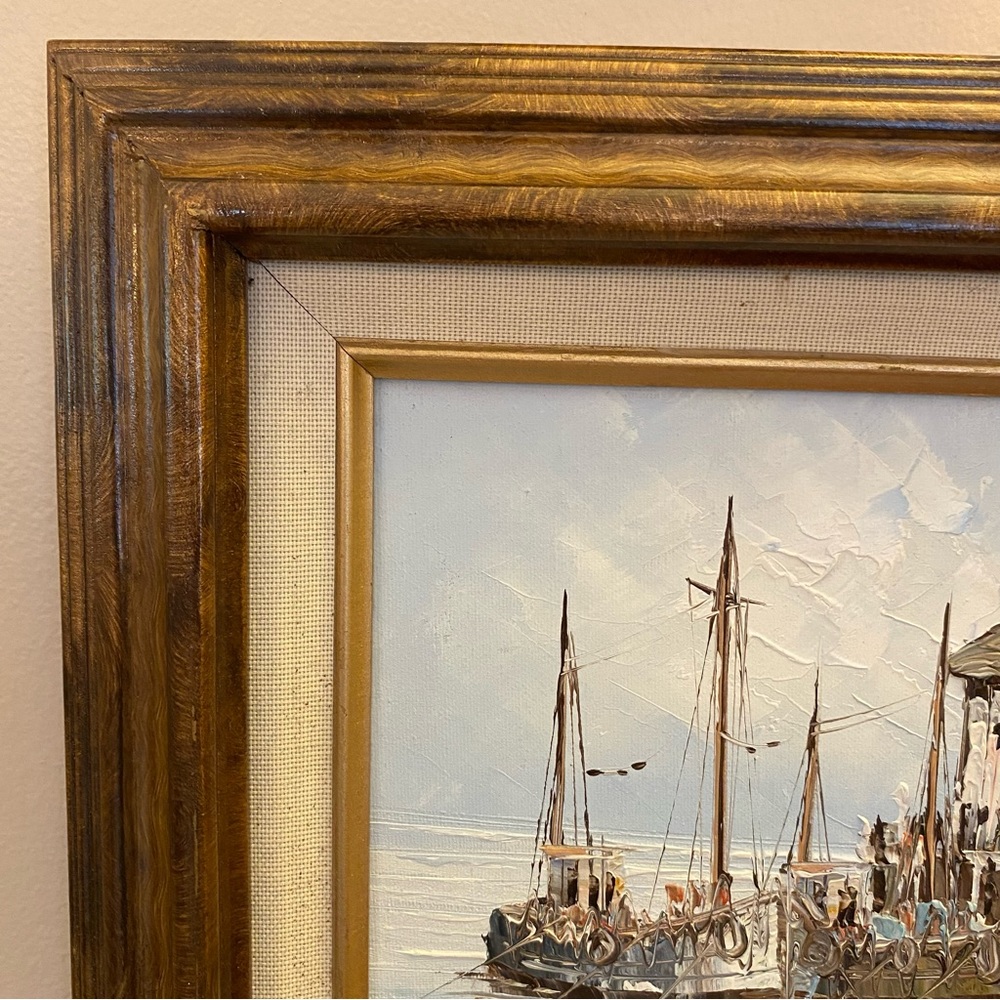 Vintage Nautical Scene with Boats - Blue and Brown Tones - Picture 3 of 11